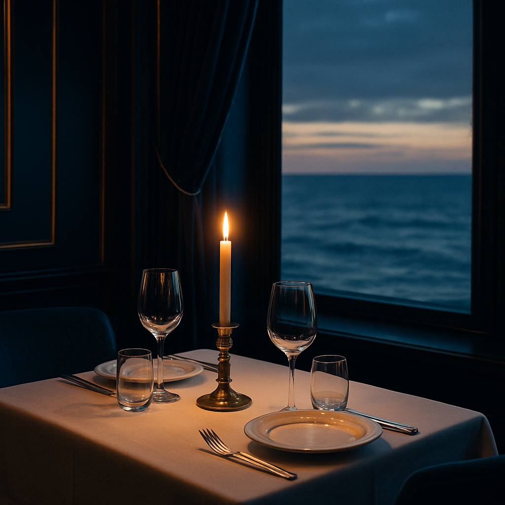 Candle-lit table with sea view